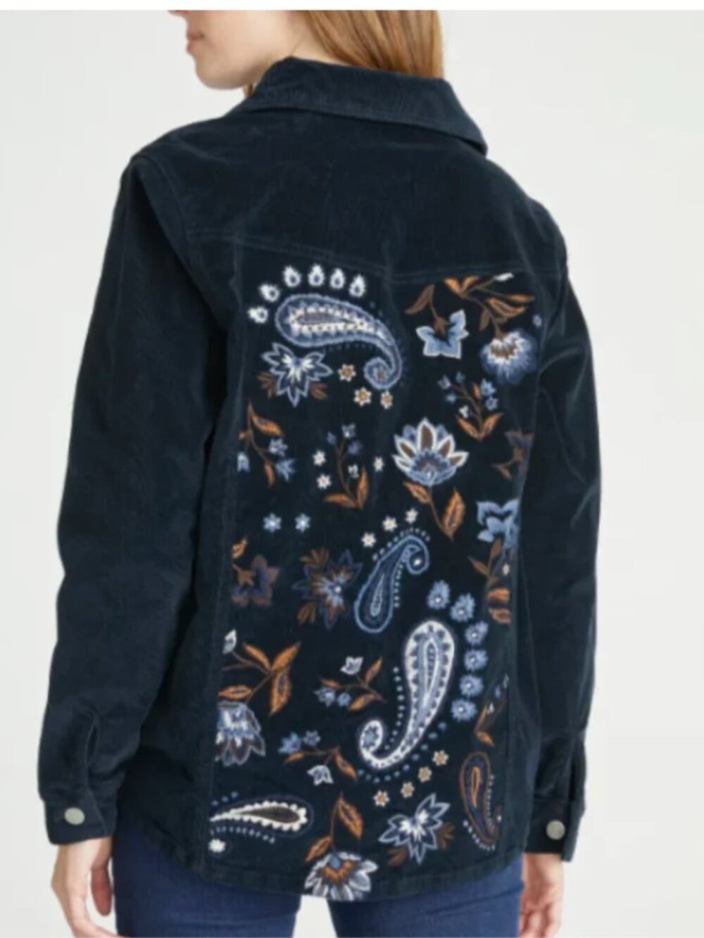 Driftwood Shayna Embroidered Shirt Jacket - Navy Blue – Small